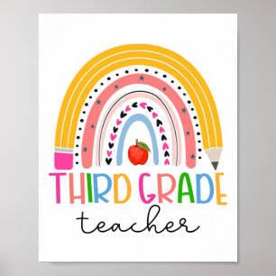 Third Grade Teacher Ck To School Boho Rainbow Leop Poster