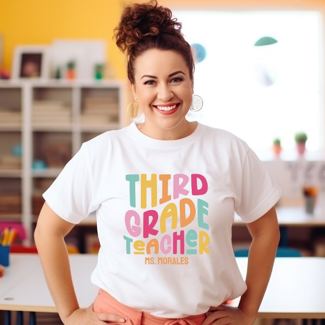 Third Grade Teacher Colourful Retro Custom T-Shirt (Creator Uploaded)