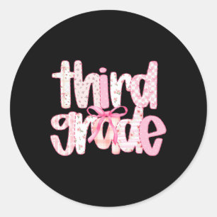 Third Grade Teacher Cute Back To School Coquette B Classic Round Sticker
