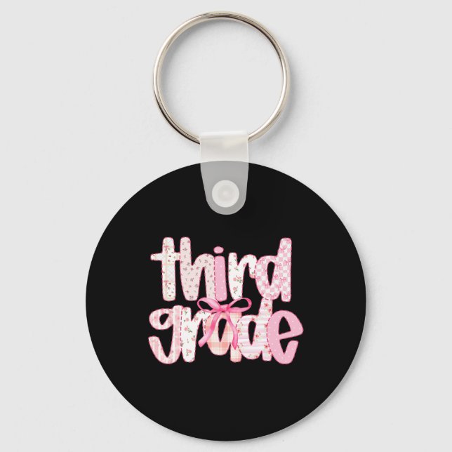 Third Grade Teacher Cute Back To School Coquette B Key Ring (Front)
