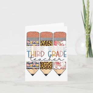Third Grade Teacher Fun Leopard Pencil First Day O Card