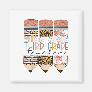 Third Grade Teacher Fun Leopard Pencil First Day O Magnet