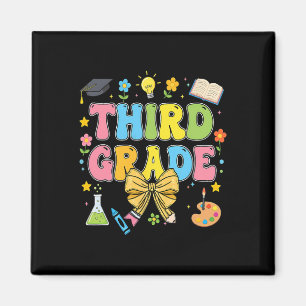 Third Grade Teacher Kids Coquette Bow Pencil Back Magnet