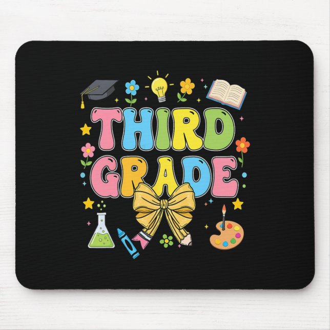 Third Grade Teacher Kids Coquette Bow Pencil Back  Mouse Pad (Front)