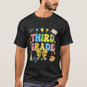 Third Grade Teacher Kids Coquette Bow Pencil Back T-Shirt