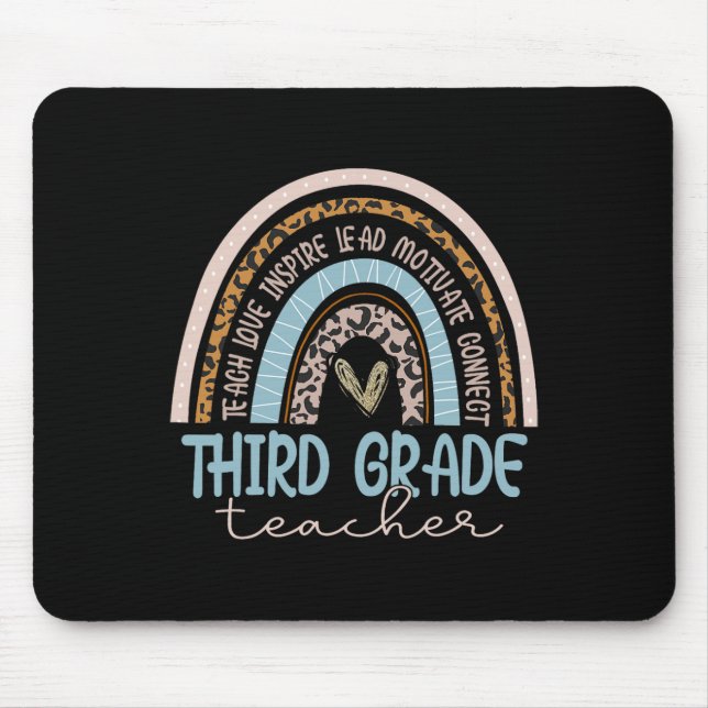 Third Grade Teacher Leopard Boho Rainbow Byck To S Mouse Pad (Front)