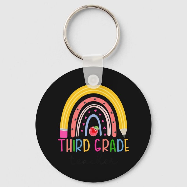 Third Grade Teacher Rainbow Teacher Back To School Key Ring (Front)