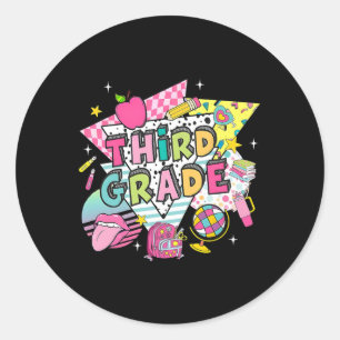 Third Grade Teacher Student Back To School Happy F Classic Round Sticker