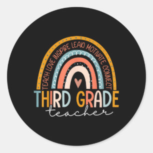 Third Grade Teacher Teach Love Inspire Back to Classic Round Sticker