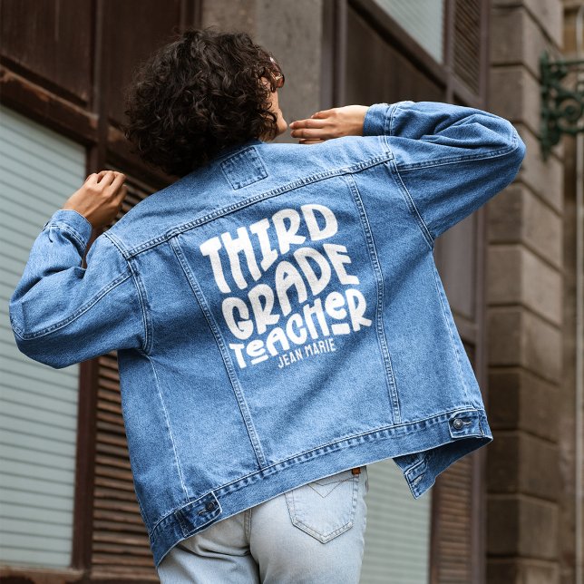Third Grade Teacher White Minimalist Denim Jacket (Creator Uploaded)