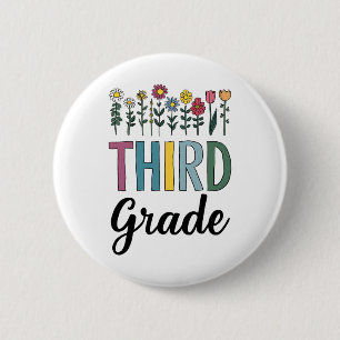 Third Grade Teacher Wildflower Back To School Flor 6 Cm Round Badge