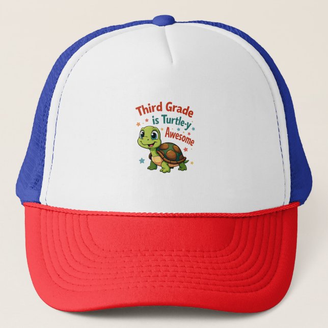 Third grade Turtle-y Awesome 3rd Grade Back to Sch Trucker Hat (Front)