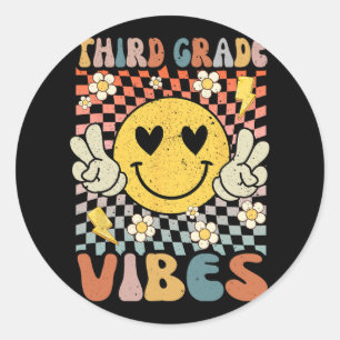 Third Grade Vibes 3rd Grade Retro Teacher 1st Day  Classic Round Sticker