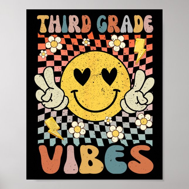 Third Grade Vibes 3rd Grade Retro Teacher 1st Day  Poster (Front)