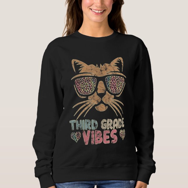 Third Grade Vibes Cute Cat Sunglasses Feline Sweatshirt (Front)