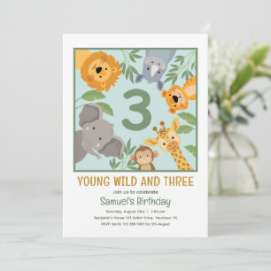 Third Jungle Animals Birthday Zoo Safari Party Invitation