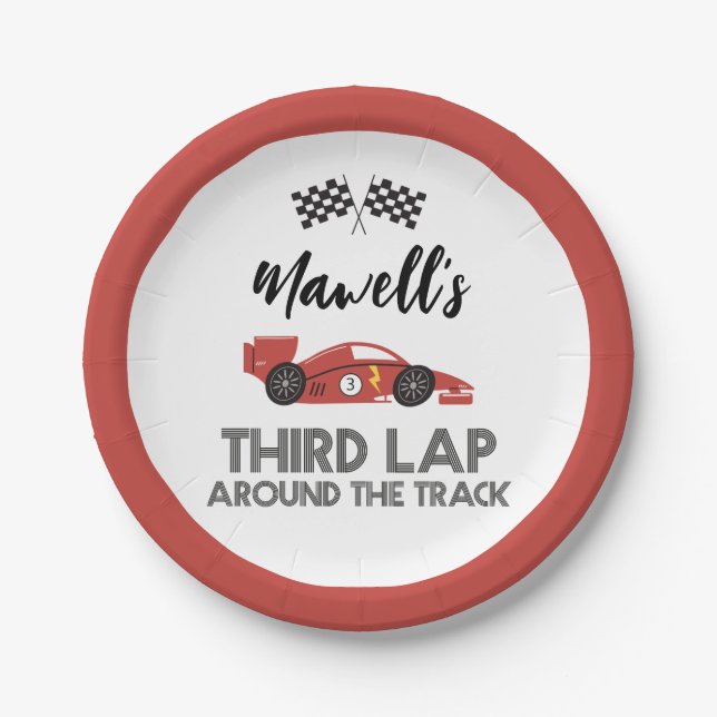 Third Lap Around the Track Race Car Birthday Paper Plate (Front)