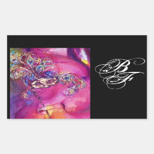 THIRD MASK Masquerade Monogram Fuchsia Black Rectangular Sticker