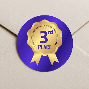 Third Place Medal Award Blue & Gold Competition Classic Round Sticker
