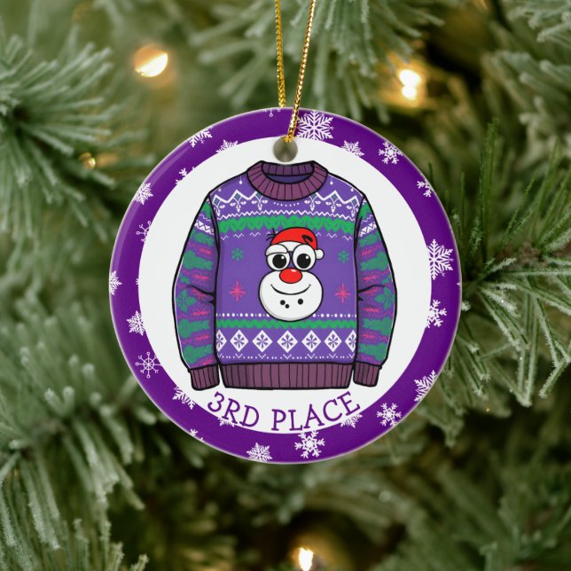 Third Place Ugly Sweater Winner Christmas Ceramic Ornament (Tree)