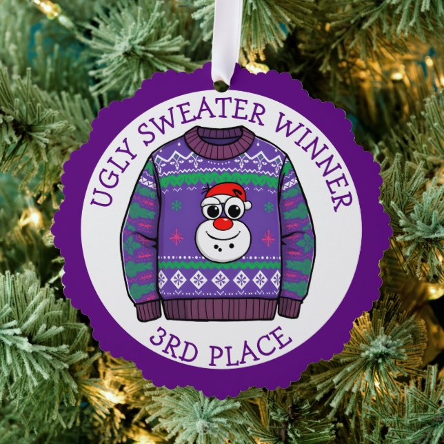 Third Place Ugly Sweater Winner Christmas Tree Decoration Card (Insitu (Tree))