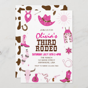 Third Rodeo Hot Pink Western 3rd Birthday Invitation