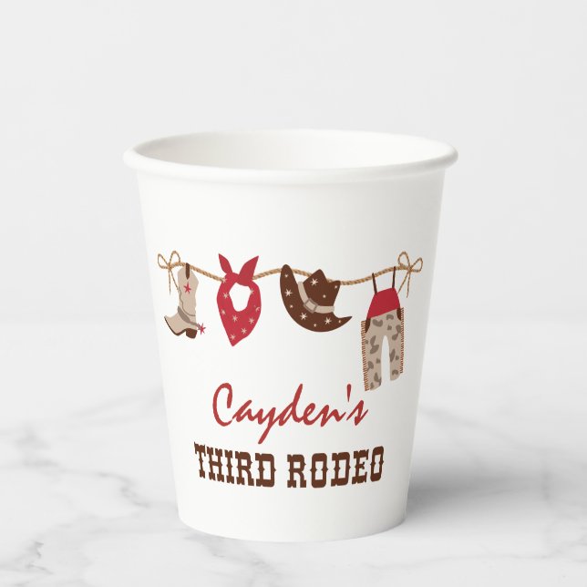 Third Rodeo Western Cowboy Birthday Paper Cups (Front)