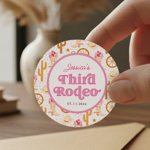 Third Rodeo Western Cowgirl 3rd Birthday Classic Round Sticker