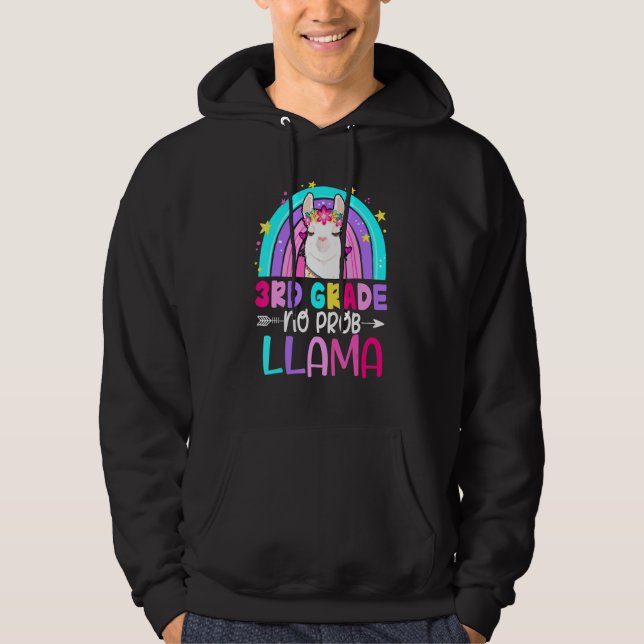 Third Team 3rd Grade Teacher Rainbow No Prob Llama Hoodie (Front)