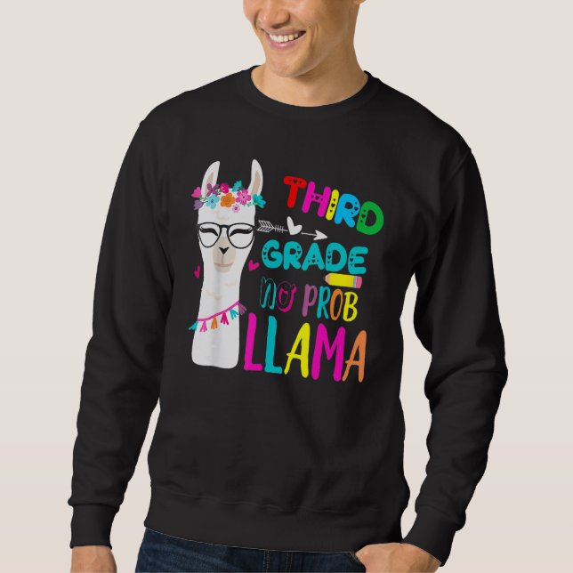 Third Team 3rd Grade Teacher Rainbow No Prob Llama Sweatshirt (Front)