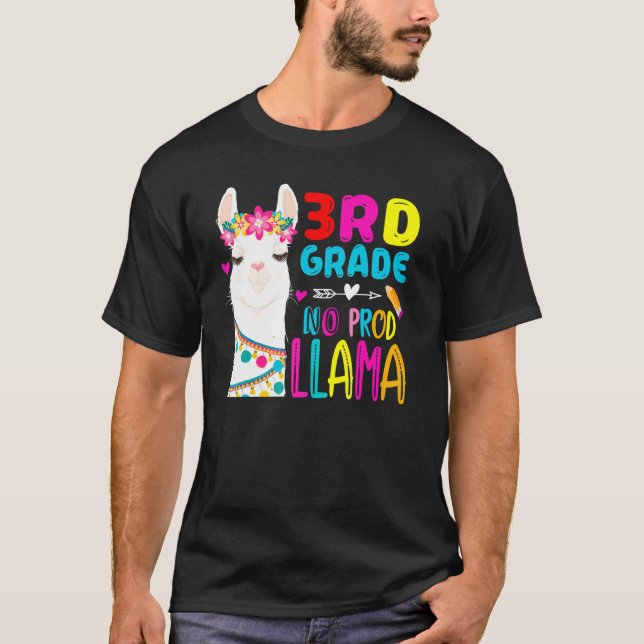 Third Team 3rd Grade Teacher Rainbow No Prob Llama T-Shirt (Front)