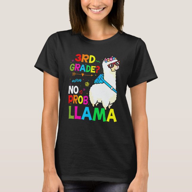 Third Team 3rd Grade Teacher Rainbow No Prob Llama T-Shirt (Front)