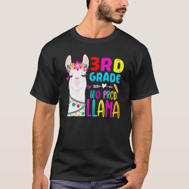 Third Team 3rd Grade Teacher Rainbow No Prob Llama T-Shirt (Front)