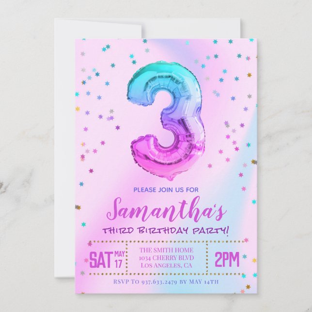 Third Unicorn Birthday Party Invitation (Front)