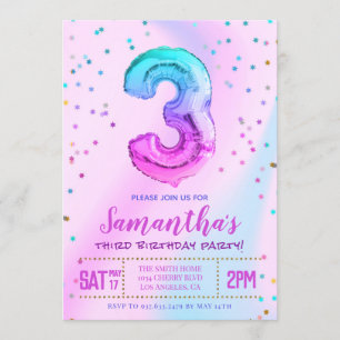 Third Unicorn Birthday Party Invitation