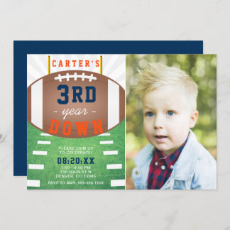  Third Year Down Football Theme 3rd Birthday Invitation