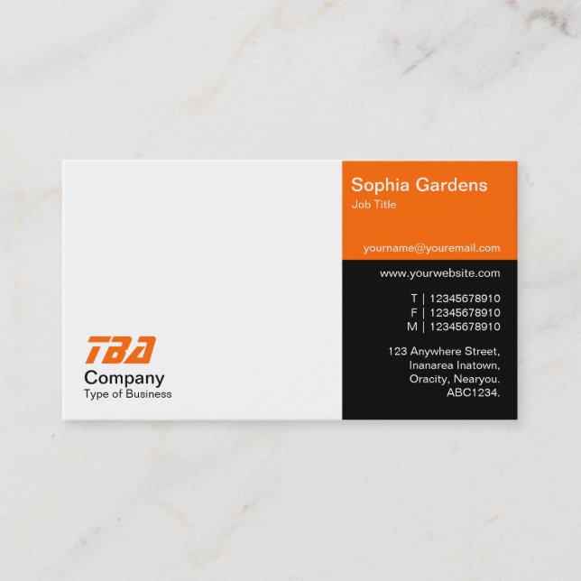 Thirds - White, Orange and Black Business Card (Front)