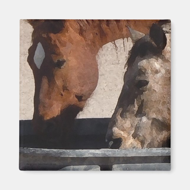 Thirsty Horses Drink at the Water Trough Magnet (Front)