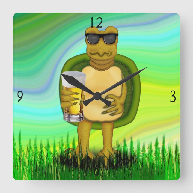 Thirsty Turtle Square Wall Clock (Front)