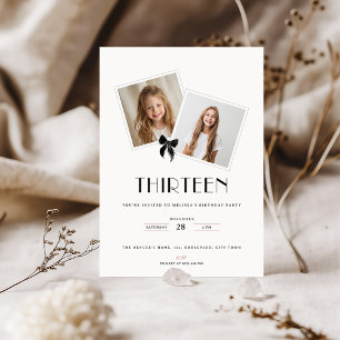 Thirteen black ribbon birthday teens invitation
