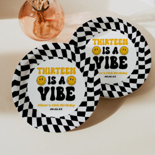 Thirteen Is A Vibe Retro 13th Birthday Party Paper Plate