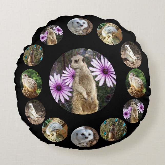 Thirteen Meerkats Surprise, Round Cushion (Front)