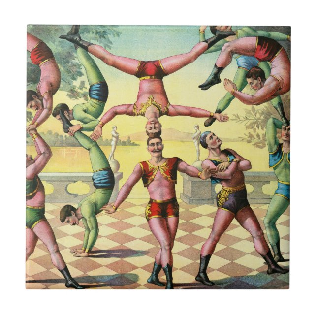 Thirteen Men Doing Acrobatics Ceramic Tile (Front)