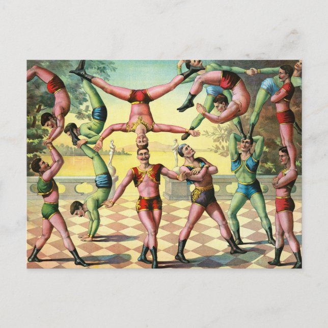 Thirteen Men Doing Acrobatics Postcard (Front)