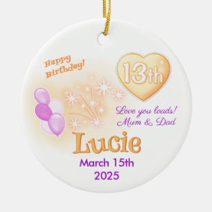 Thirteen Teenager Round 13th Birthday Girl Ceramic Ornament