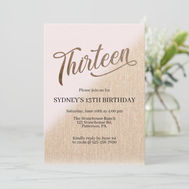 Thirteenth birthday, blush and gold, teen  (Standing Front)