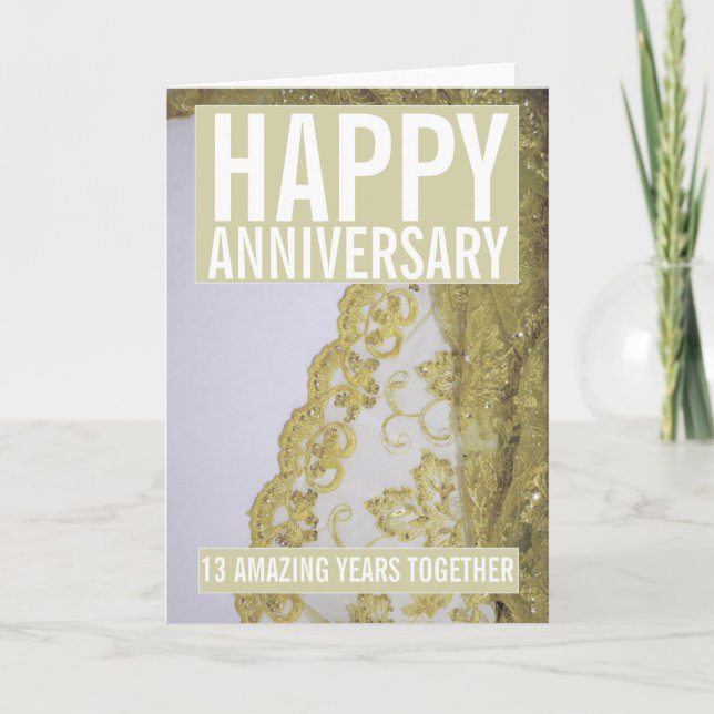 Thirteenth Wedding Anniversary Lace Greeting Card (Front)