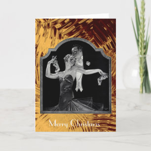 Thirties Dancing Deco Gold Happy Holidays Holiday Card