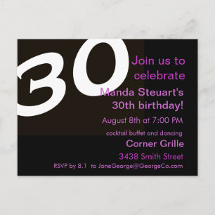Thirtieth Birthday Party Post Card Invitation