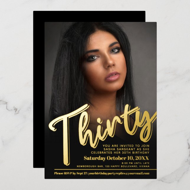 Thirty 30th Birthday custom photo script gold (Front/Back)